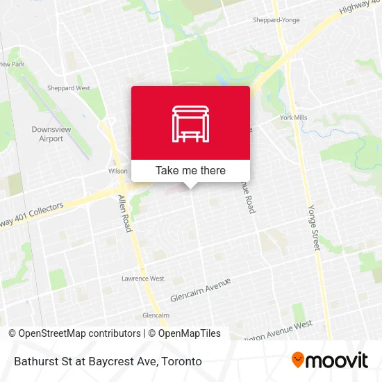 Bathurst St at Baycrest Ave map