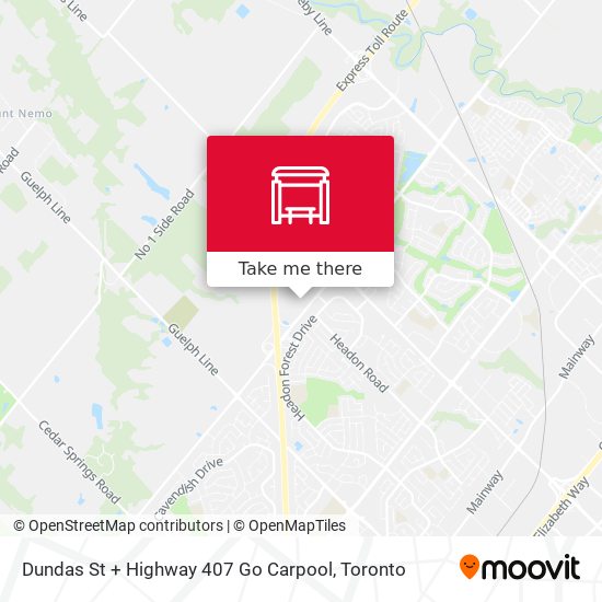 Dundas St + Highway 407 Go Carpool map