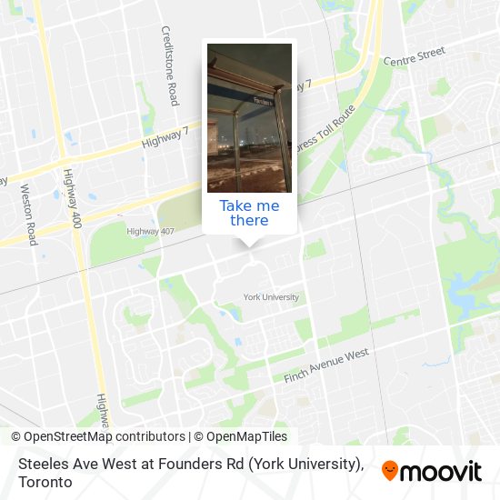 Steeles Ave West at Founders Rd (York University) map