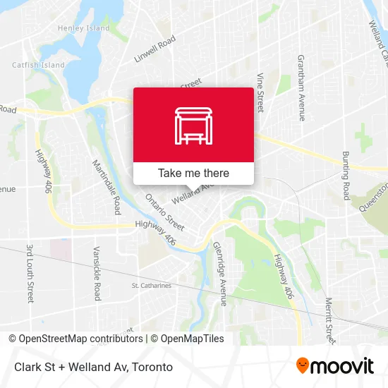 Clark St + Welland Av map