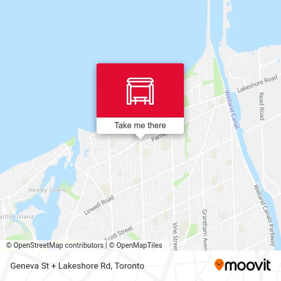 Geneva St + Lakeshore Rd map
