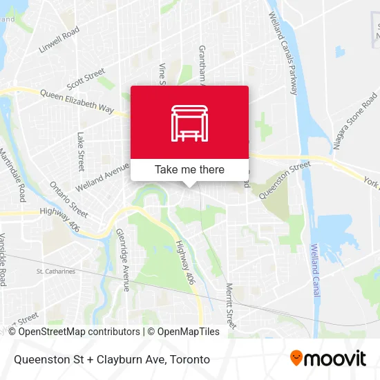 Queenston St + Clayburn Ave map
