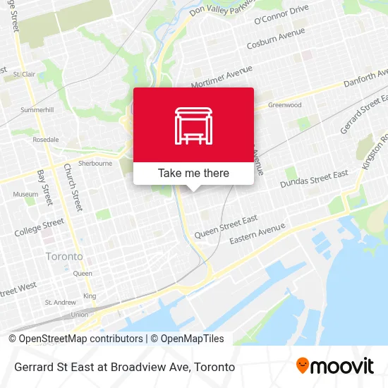 Gerrard St East at Broadview Ave map
