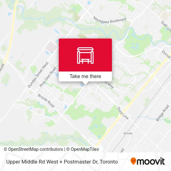 Upper Middle Rd West + Postmaster Dr map