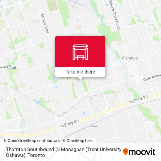 Thornton Southbound @ Monaghan (Trent University Oshawa) map