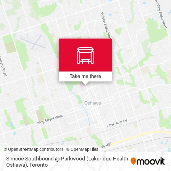 Simcoe Southbound @ Parkwood (Lakeridge Health Oshawa) map