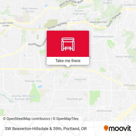 SW Beaverton-Hillsdale & 59th map
