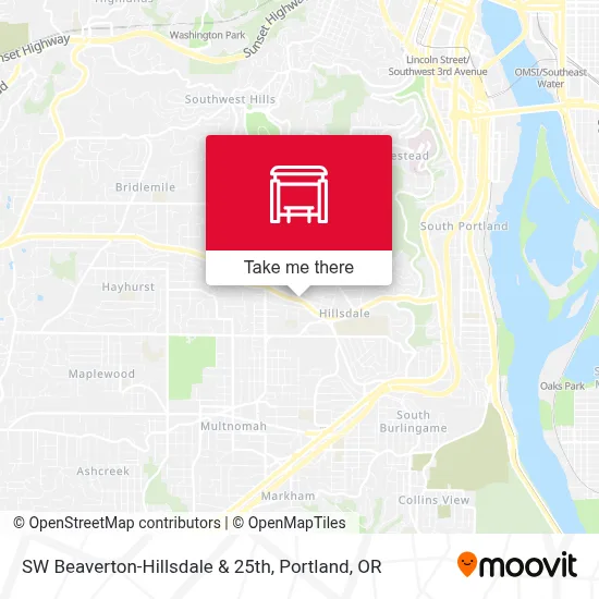 SW Beaverton-Hillsdale & 25th map