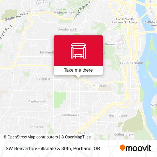 SW Beaverton-Hillsdale & 30th map