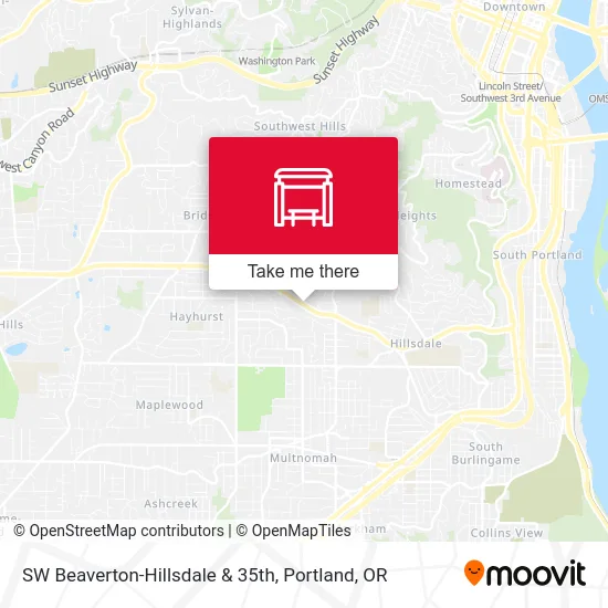SW Beaverton-Hillsdale & 35th map