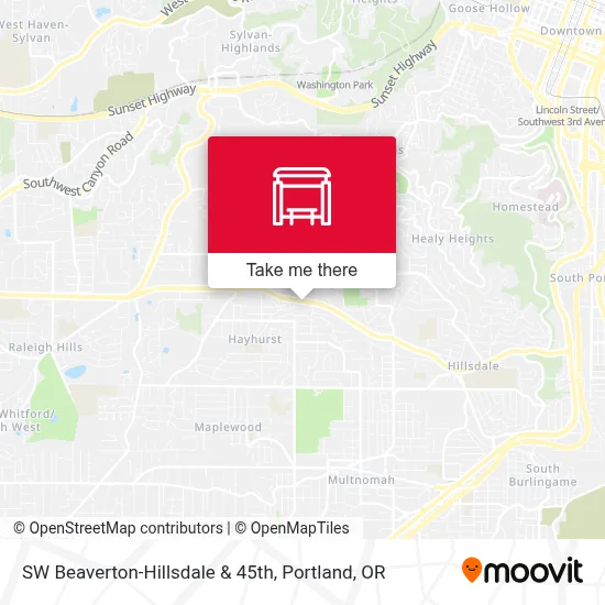 SW Beaverton-Hillsdale & 45th map
