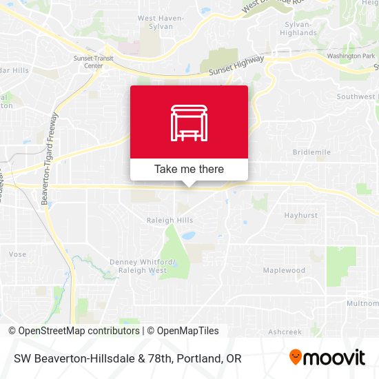 SW Beaverton-Hillsdale & 78th map