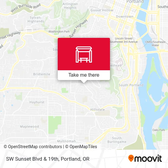 SW Sunset Blvd & 19th map