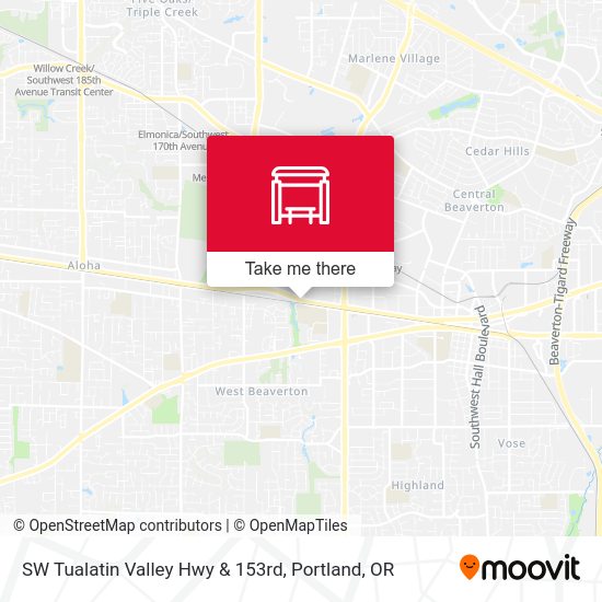 SW Tualatin Valley Hwy & 153rd map