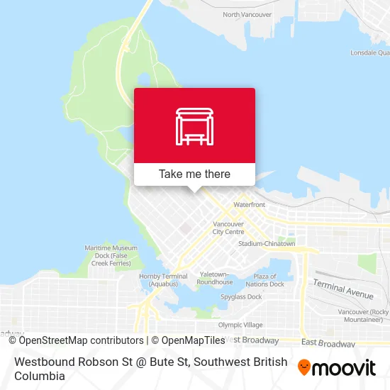 Westbound Robson St @ Bute St map