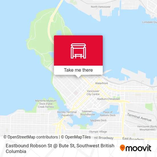 Eastbound Robson St @ Bute St map