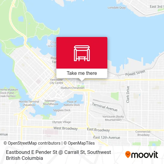 Eastbound E Pender St @ Carrall St map