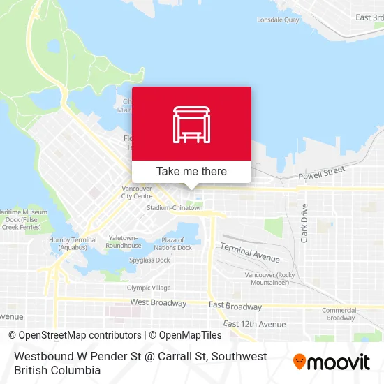 Westbound W Pender St @ Carrall St map