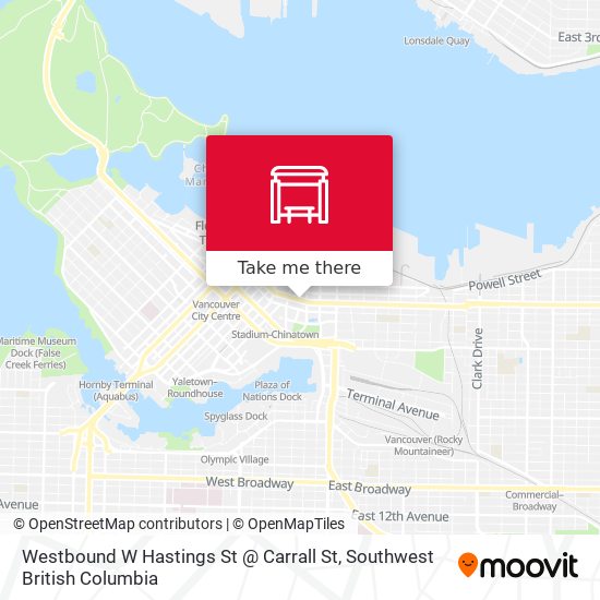 Westbound W Hastings St @ Carrall St map