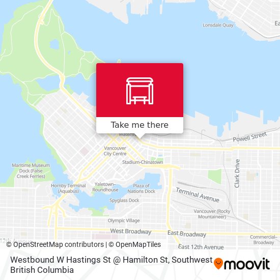 Westbound W Hastings St @ Hamilton St map