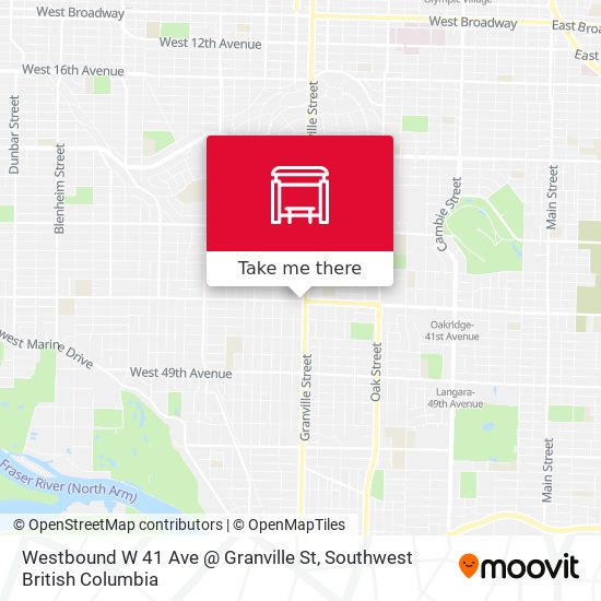 Westbound W 41 Ave @ Granville St map