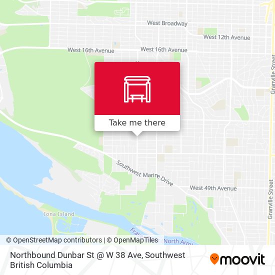 Northbound Dunbar St @ W 38 Ave map