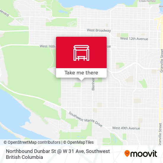 Northbound Dunbar St @ W 31 Ave map