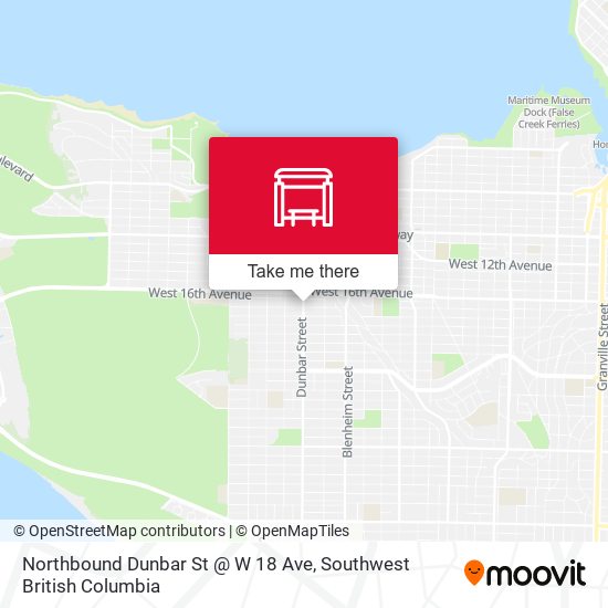Northbound Dunbar St @ W 18 Ave map