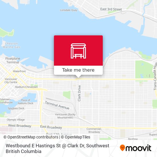 Westbound E Hastings St @ Clark Dr map