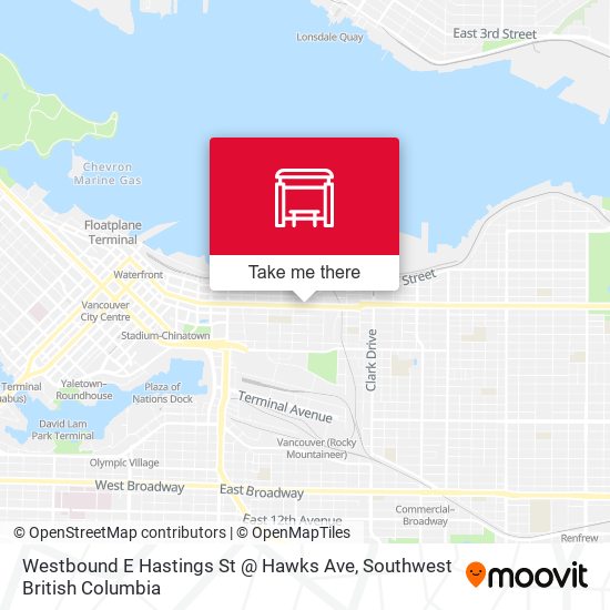 Westbound E Hastings St @ Hawks Ave map