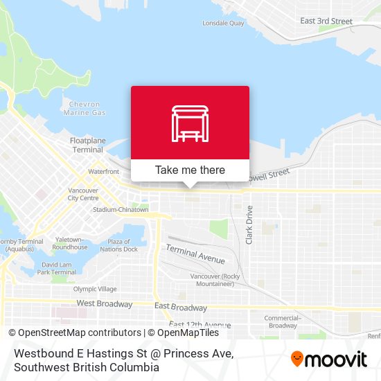 Westbound E Hastings St @ Princess Ave map