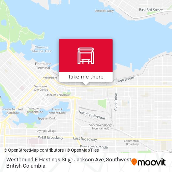 Westbound E Hastings St @ Jackson Ave map