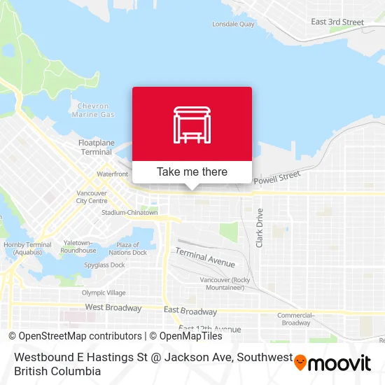 Westbound E Hastings St @ Jackson Ave map