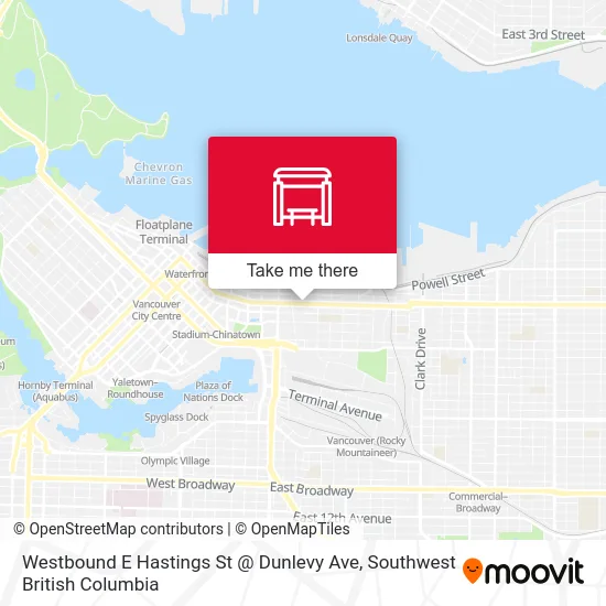 Westbound E Hastings St @ Dunlevy Ave map