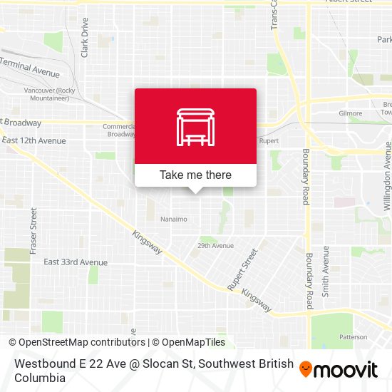 Westbound E 22 Ave @ Slocan St map