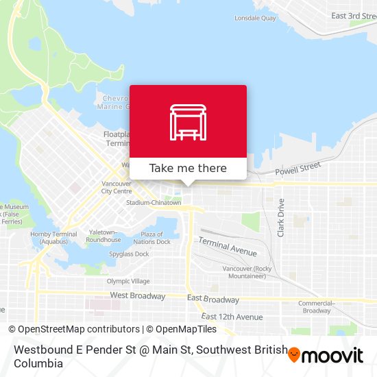 Westbound E Pender St @ Main St map