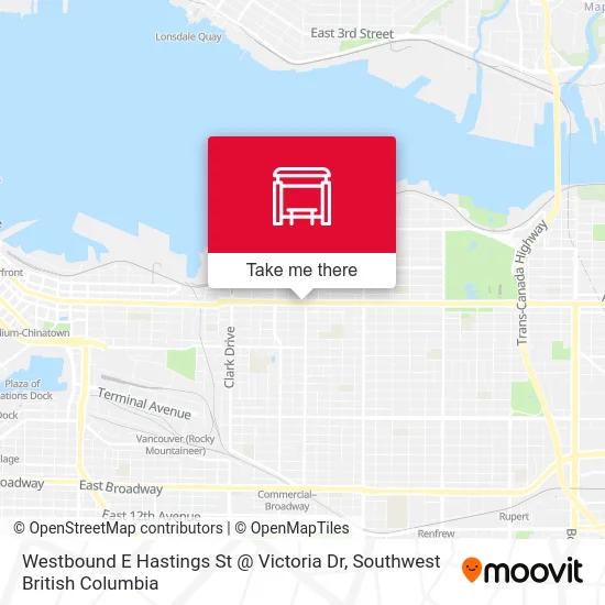 Westbound E Hastings St @ Victoria Dr map
