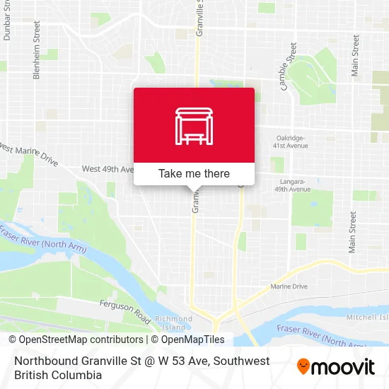 Northbound Granville St @ W 53 Ave map