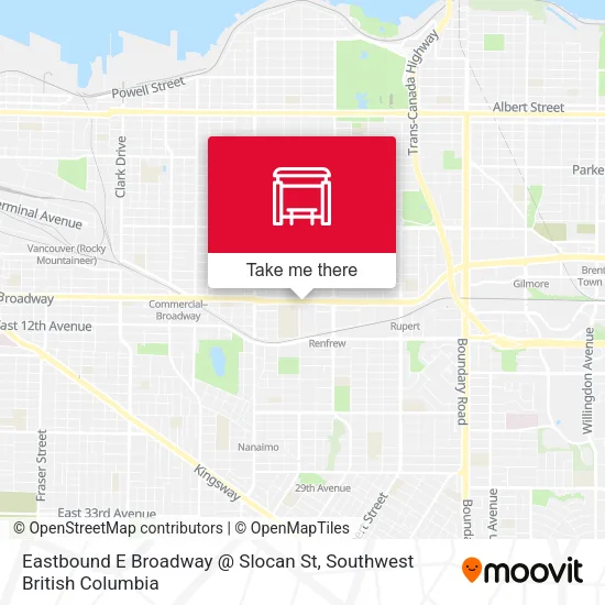 Eastbound E Broadway @ Slocan St map