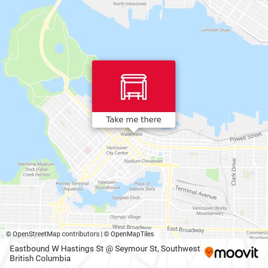 Eastbound W Hastings St @ Seymour St map