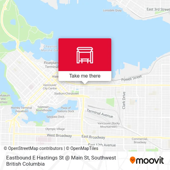 Eastbound E Hastings St @ Main St map