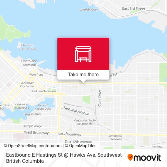 Eastbound E Hastings St @ Hawks Ave map