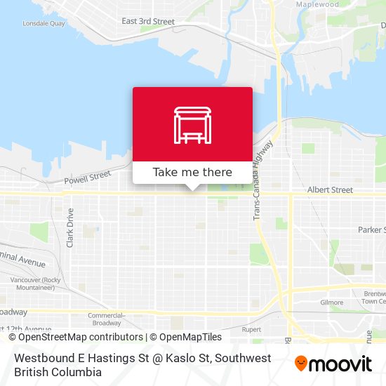 Westbound E Hastings St @ Kaslo St map