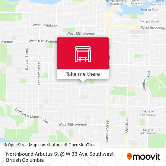 Northbound Arbutus St @ W 33 Ave map