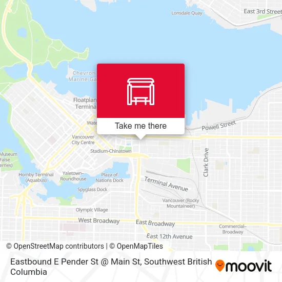 Eastbound E Pender St @ Main St map