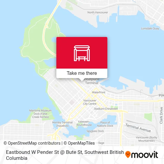 Eastbound W Pender St @ Bute St map