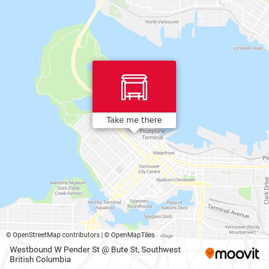 Westbound W Pender St @ Bute St map