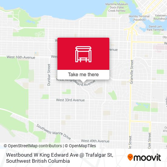 Westbound W King Edward Ave @ Trafalgar St map