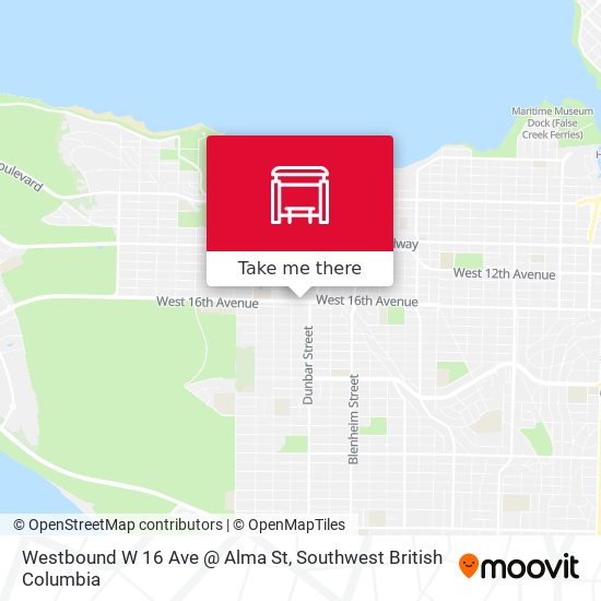 Westbound W 16 Ave @ Alma St map