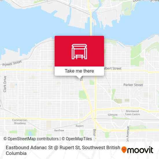 Eastbound Adanac St @ Rupert St map